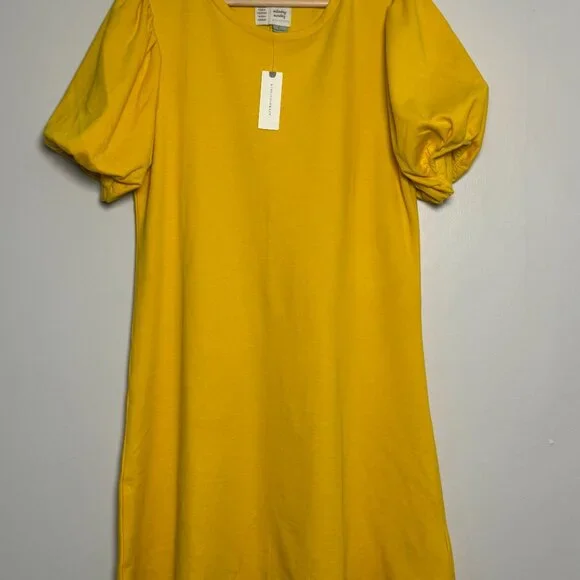 Anthropologie Saturday Sunday Sunny Day Yellow Puff Sleeve Tunic Dress Sz Small - Picture 3 of 4